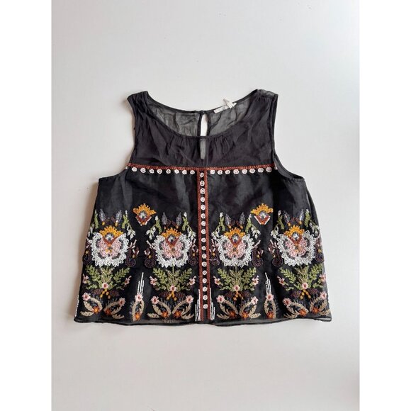 FLOREAT Nalini Black Floral Embroidered Beaded Organza A-Line Blouse, Size 10 - Picture 4 of 15